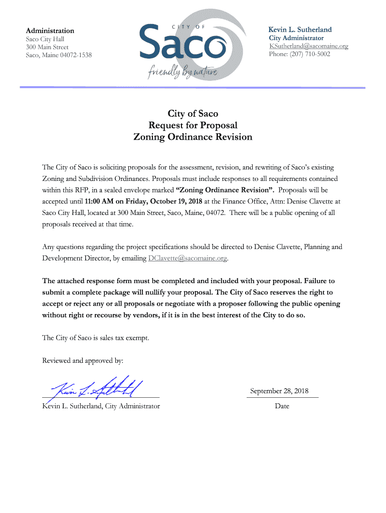 Fillable Online City of Saco Request for Proposal Zoning Ordinance