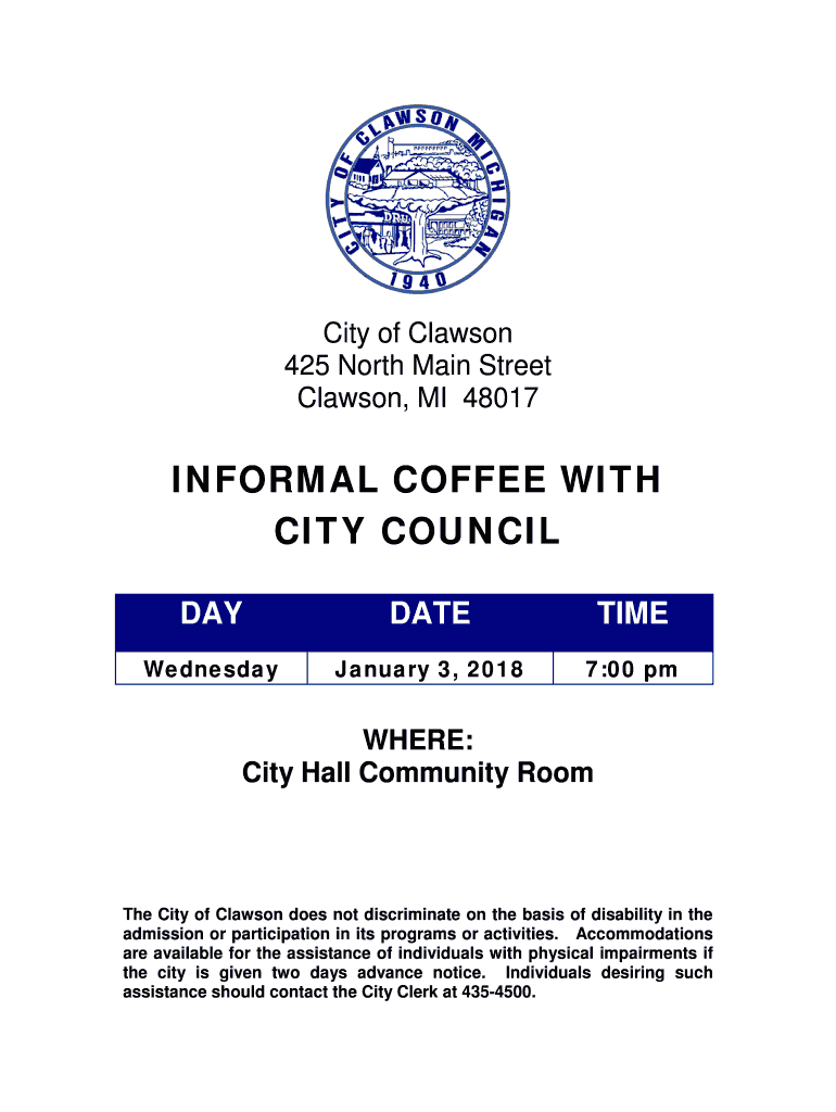 Fillable Online Departments to City of Clawson, MI Fax Email