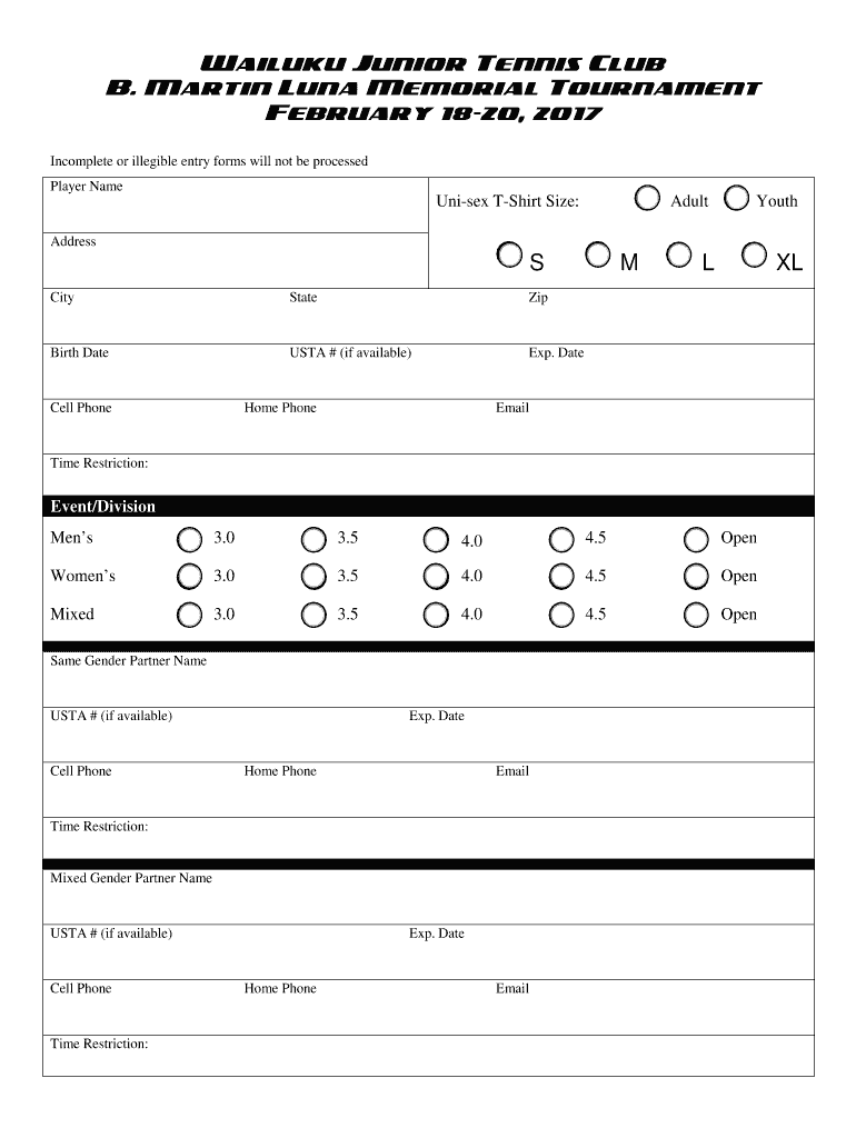 Wailiku Junior Tennis Fill Online, Printable, Fillable, Blank pdfFiller
