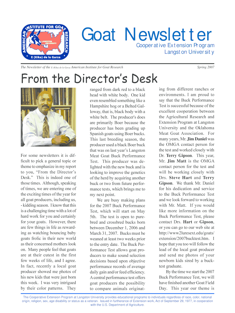 Fillable Online Goat Field Day Langston UN April Ellie will be speaking