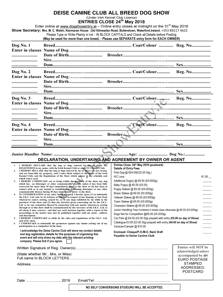 Fillable Online The Irish Kennel Club Home Fax Email Print pdfFiller