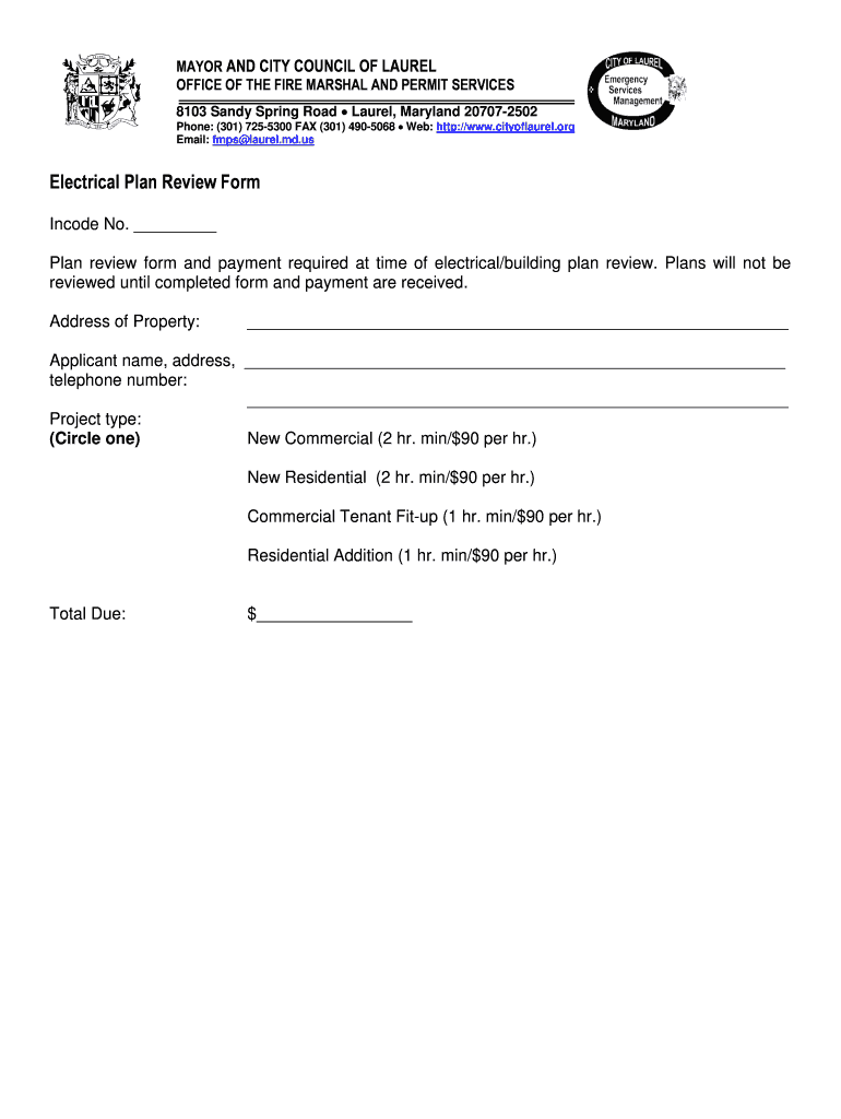 Fillable Online files cityoflaurel Electrical Plan Review Form files