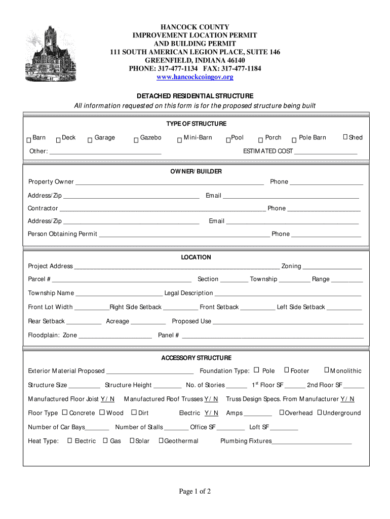 Fillable Online Application for Detached Structure Hancock County