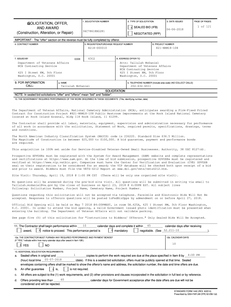 Fillable Online SOLICITATION, OFFER, AND AWARD VA Vendor Portal Fax