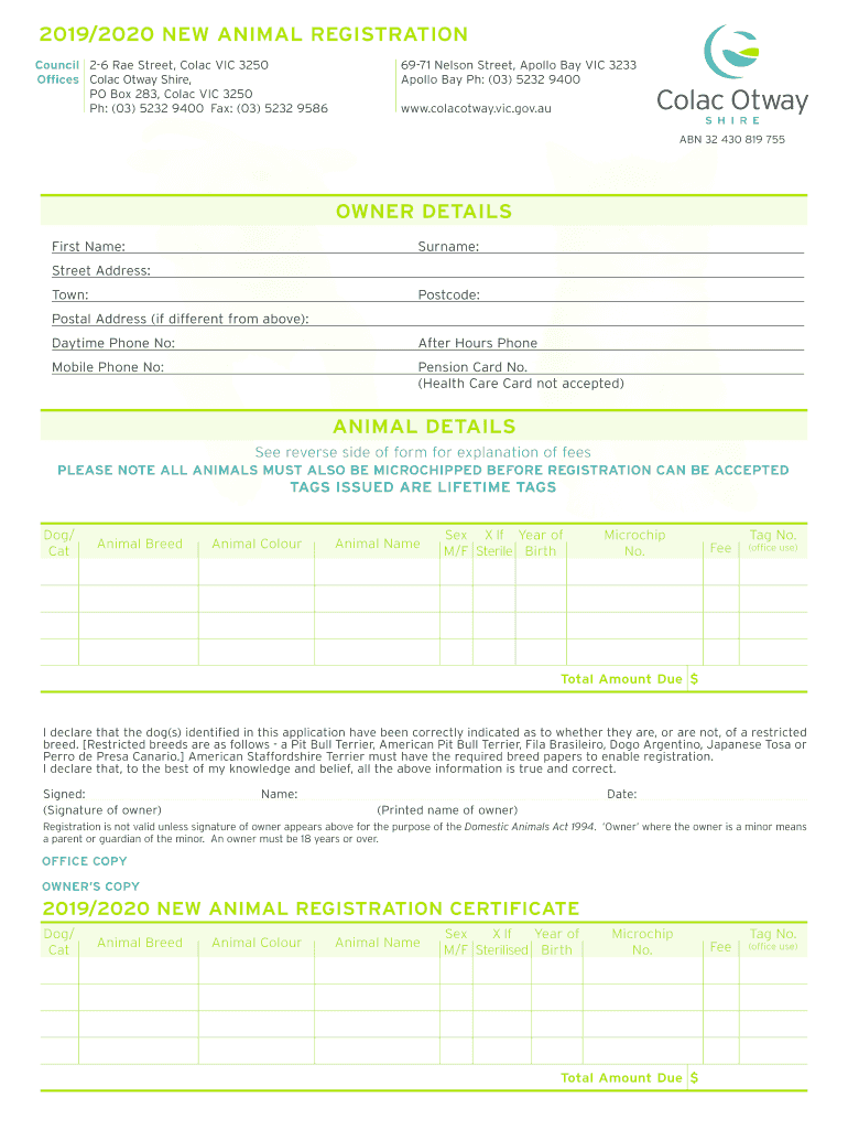 Fillable Online Offices Colac Otway Shire, Fax Email Print pdfFiller