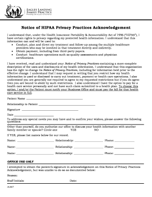 Fillable Online Notice of HIPAA Privacy Practices Acknowledgement Fax