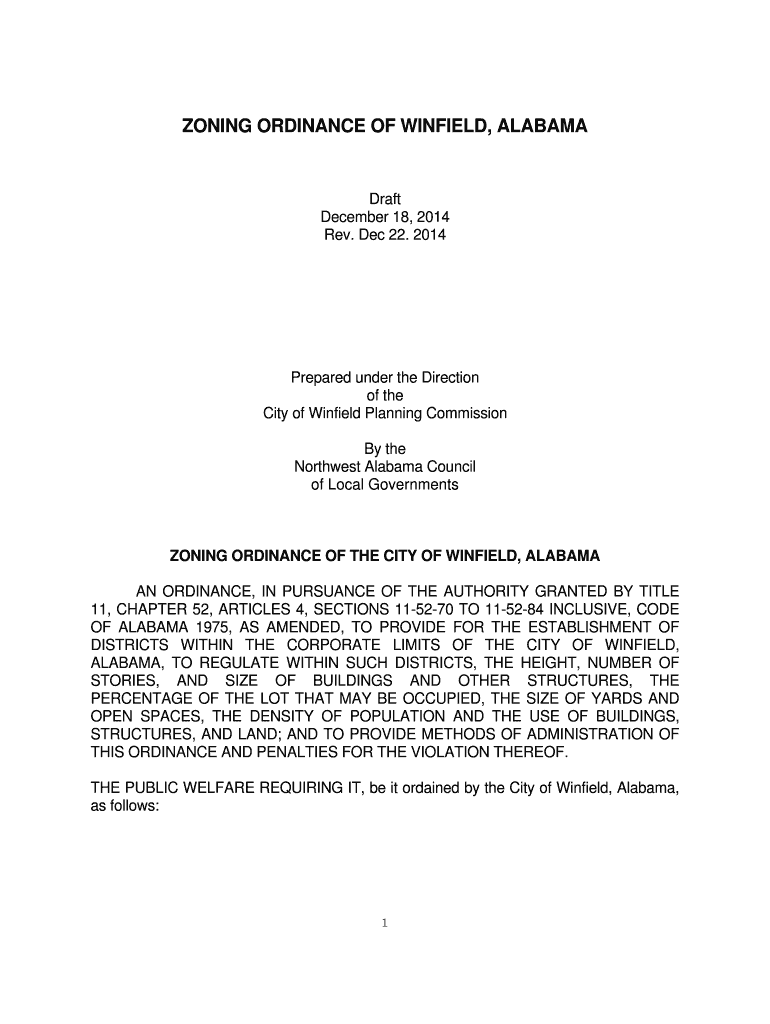 Fillable Online Zoning Ordinance of Winfield, Alabama City of