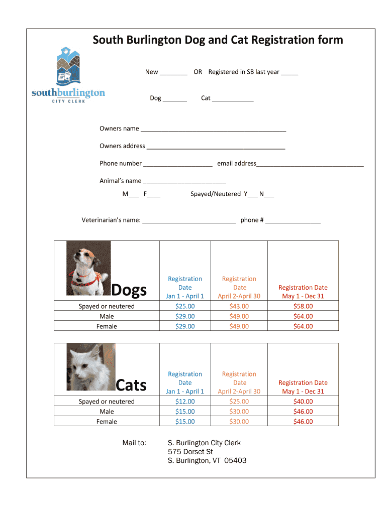 Fillable Online 2019 Dog and Cat Registration form Fax Email Print