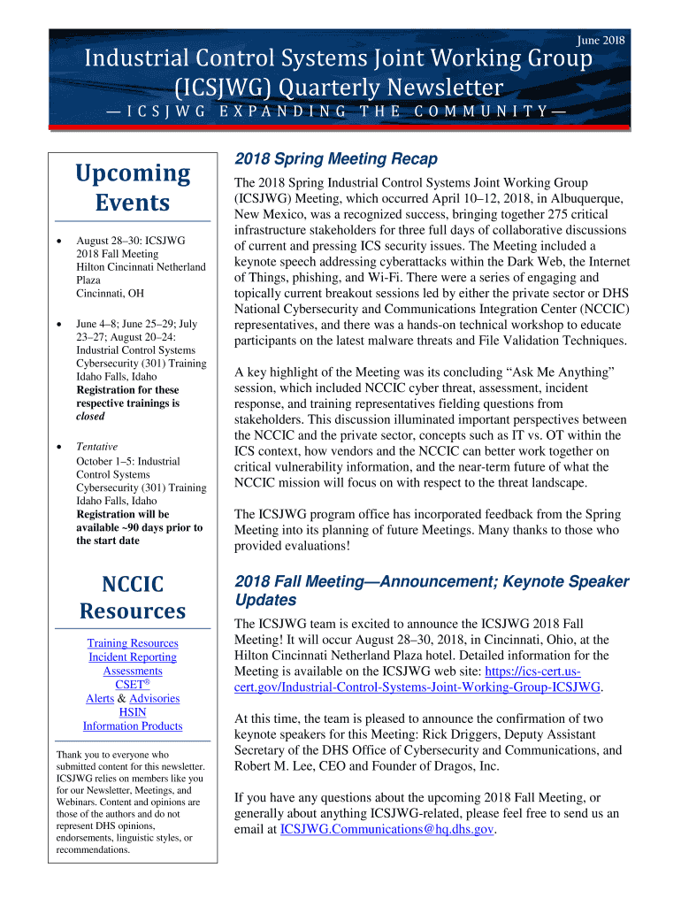 Fillable Online Industrial Control Systems Joint Working Group (ICSJWG