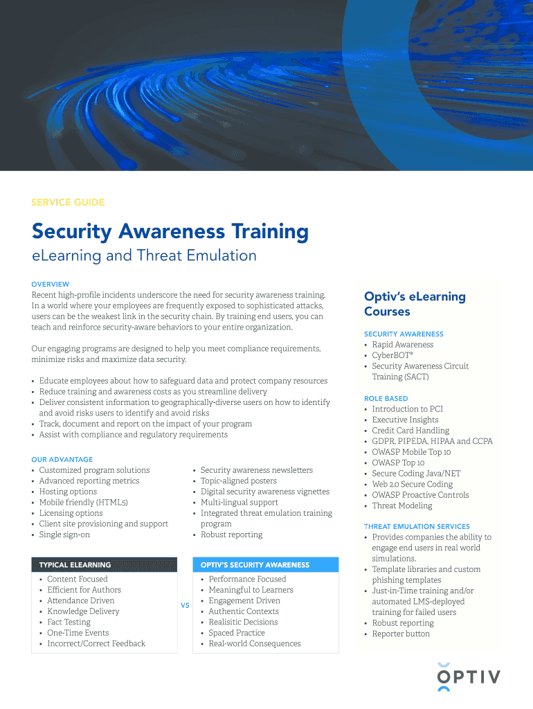 Fillable Online Security Awareness Training Service GuideOptiv Fax