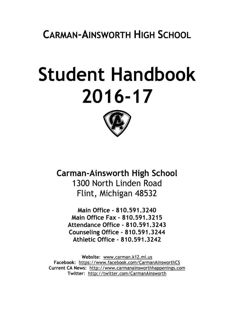 Fillable Online Student Handbook CarmanAinsworth Community Schools