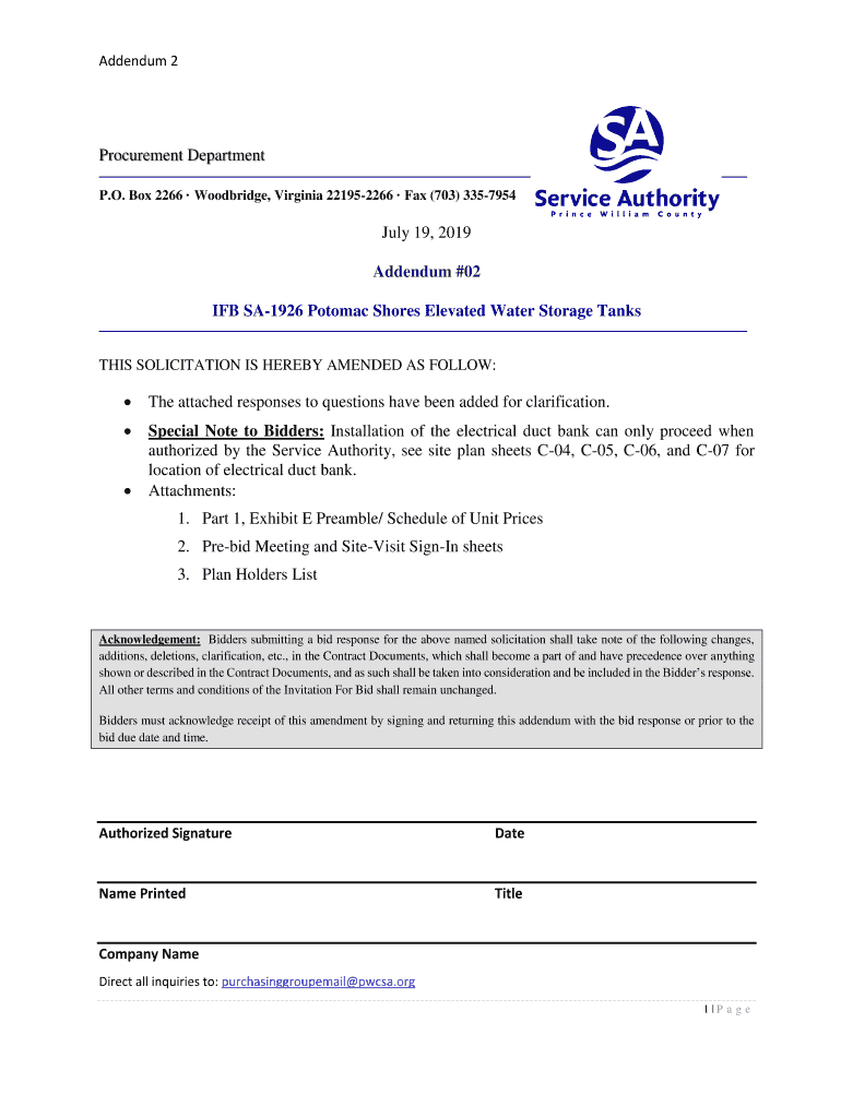 Fillable Online Notice to Bidders Prince William County Service