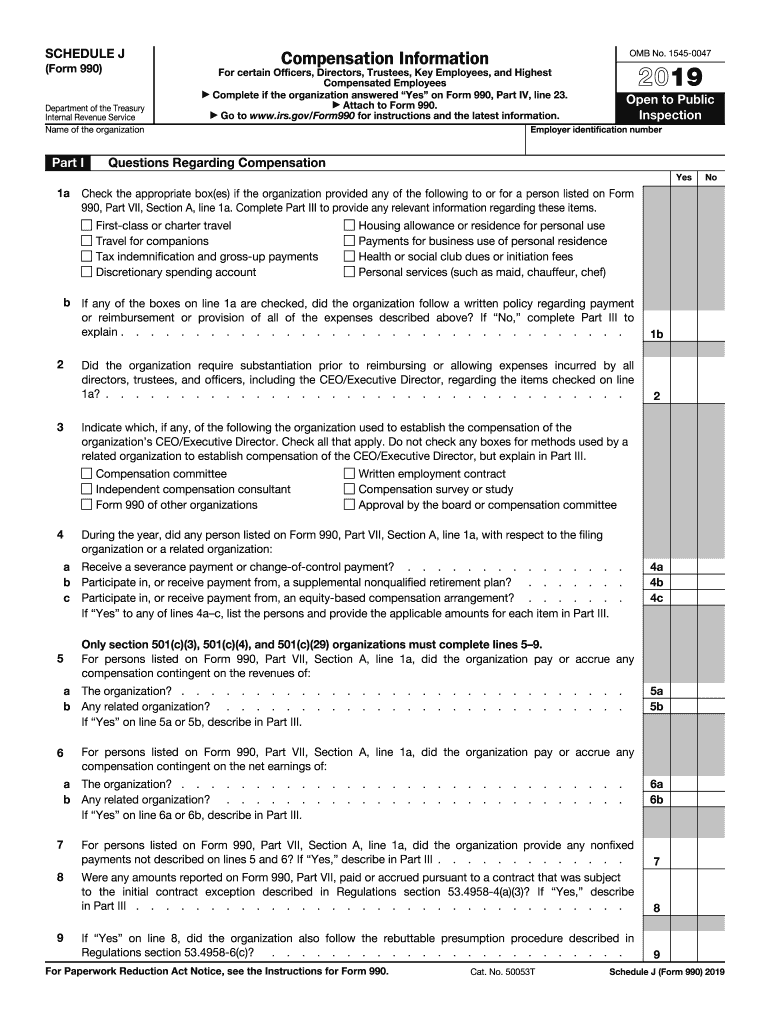 IRS 990 Schedule J 2019 Fill and Sign Printable Template Online