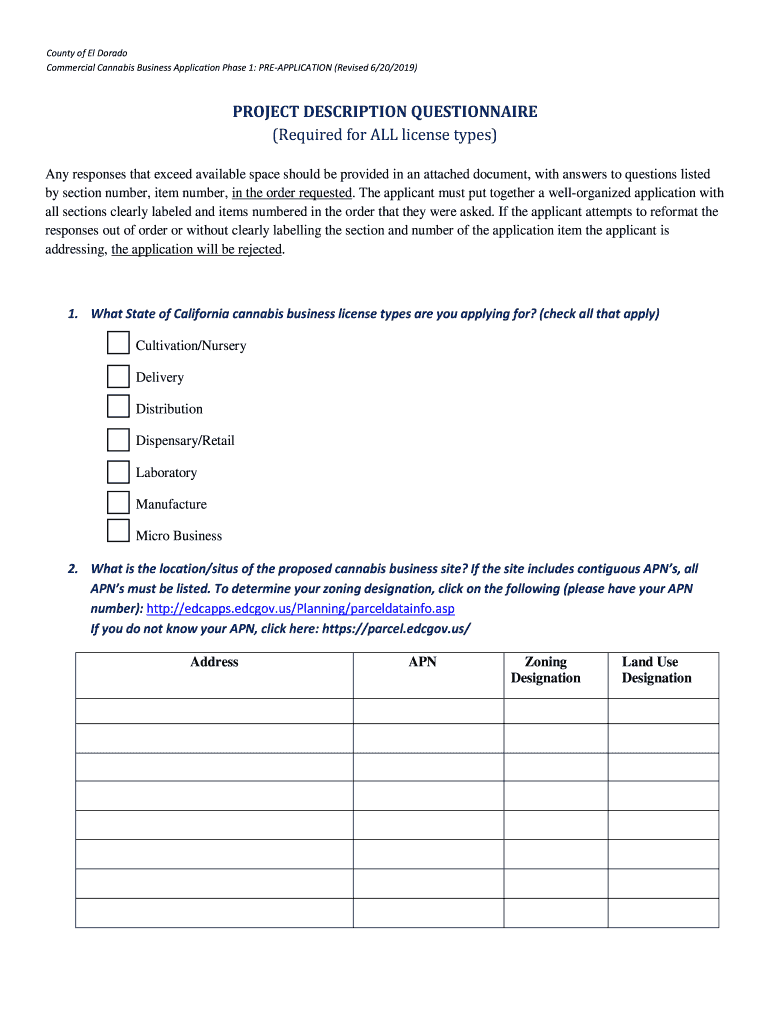 Fillable Online conditional/minor use permit el dorado county planning