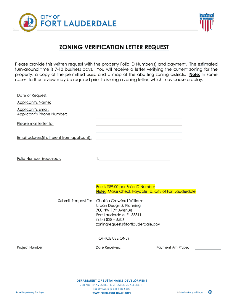 Fillable Online ZONING VERIFICATION LETTER REQUEST City of Fort