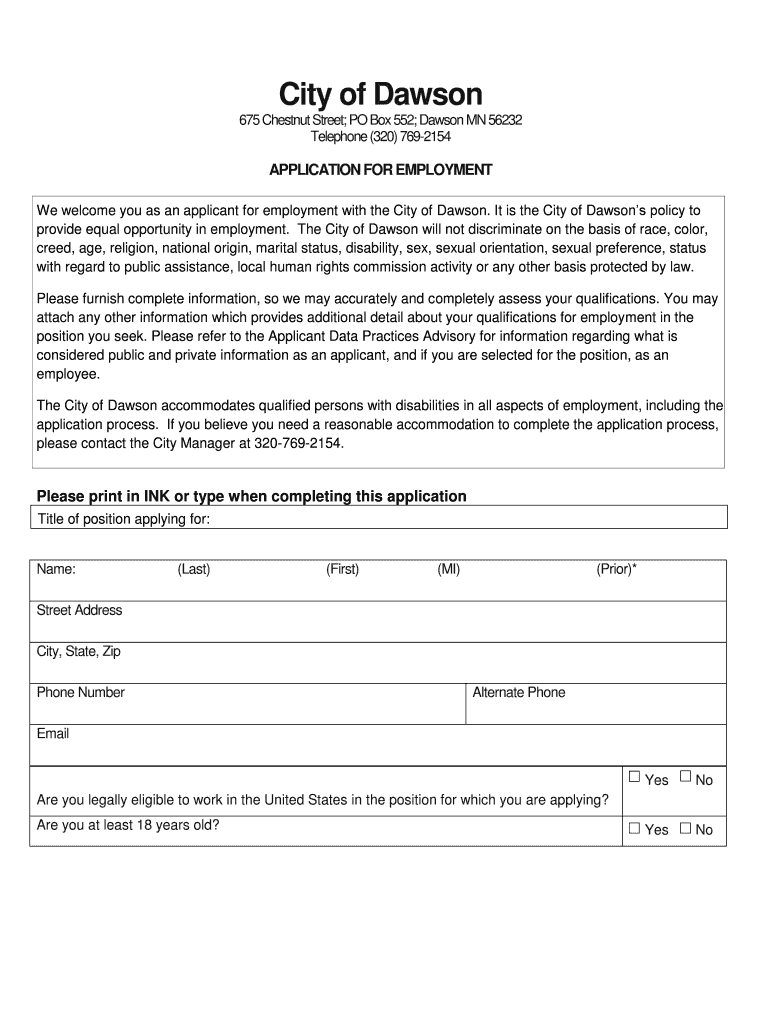 Fillable Online Frequently Called NumbersCity of Dawson Fax Email Print