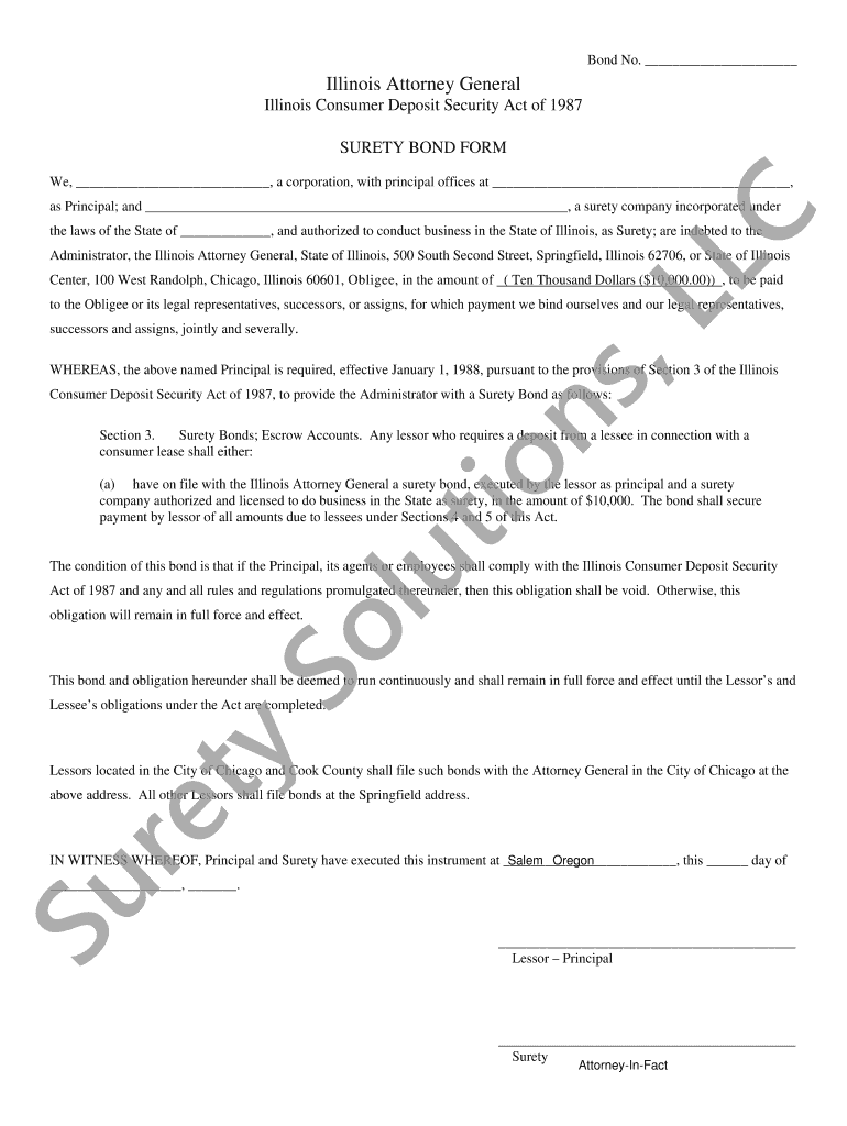 Fillable Online landlord security deposit surety bond State of