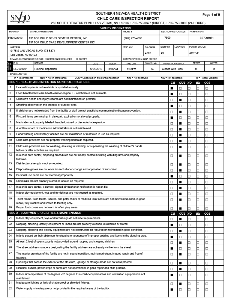 Fillable Online CHILD CARE INSPECTION REPORT Fax Email Print pdfFiller