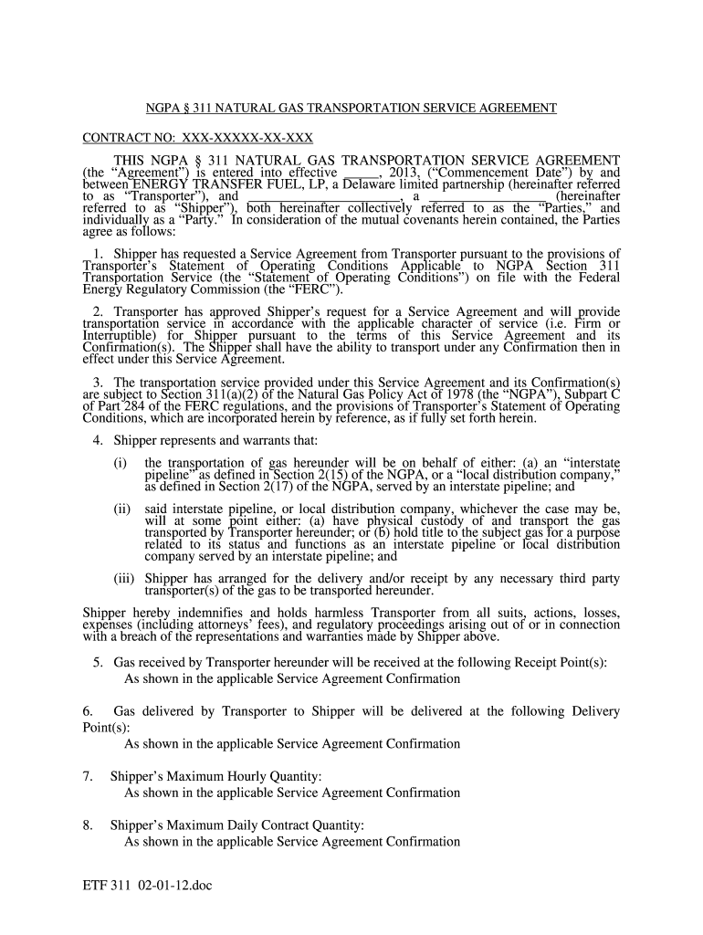 Fillable Online houston pipe line company lp ferc ngpa gas tariff