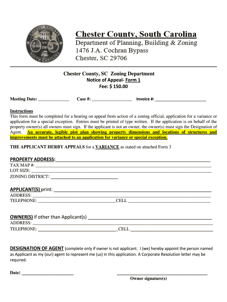 Fillable Online Chester County, SC Zoning Department Fax Email Print