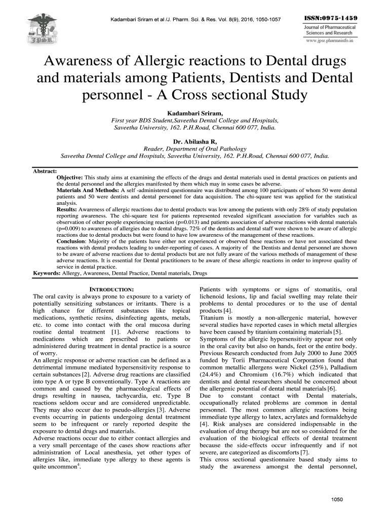 Fillable Online Allergic Reactions to Dental MaterialsA Systematic