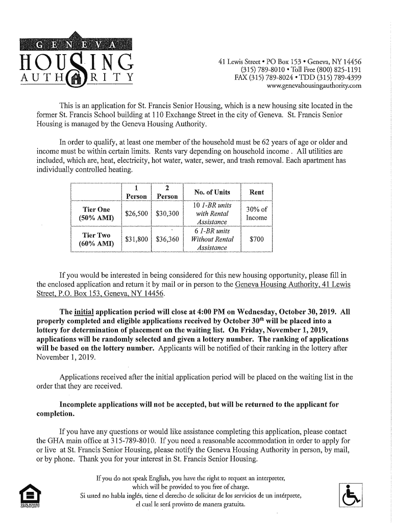 Fillable Online to the Geneva Housing Authority Geneva