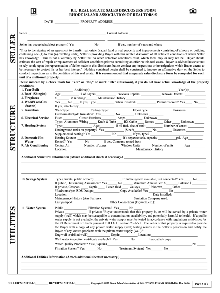 Fillable Online Ri Real Estate Sales Disclosure Form Fill Online