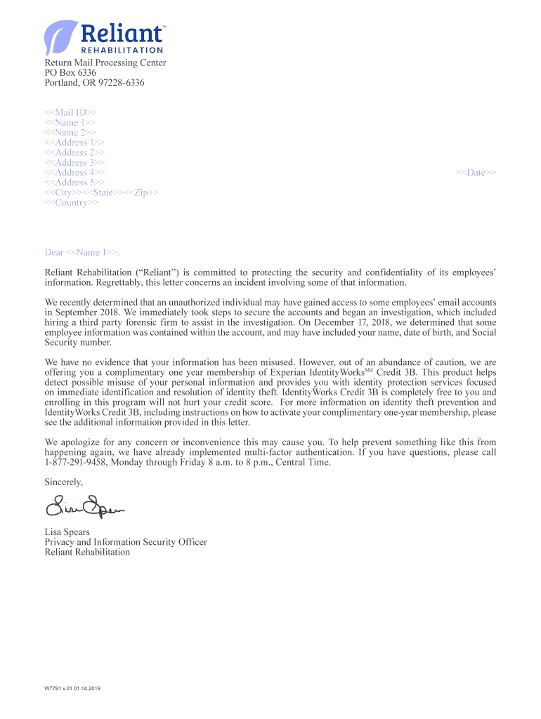 Fillable Online Reliant MTNotification Letter.docx Fax Email Print pdfFiller