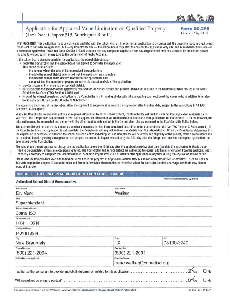Fillable Online Application for Appraised Value Limitation on Qualified