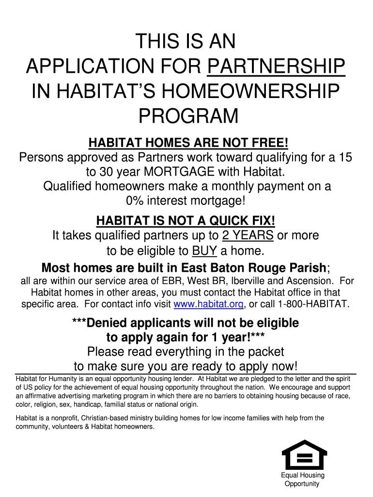 Fillable Online HABITAT HOMES ARE NOT FREE Fax Email Print pdfFiller
