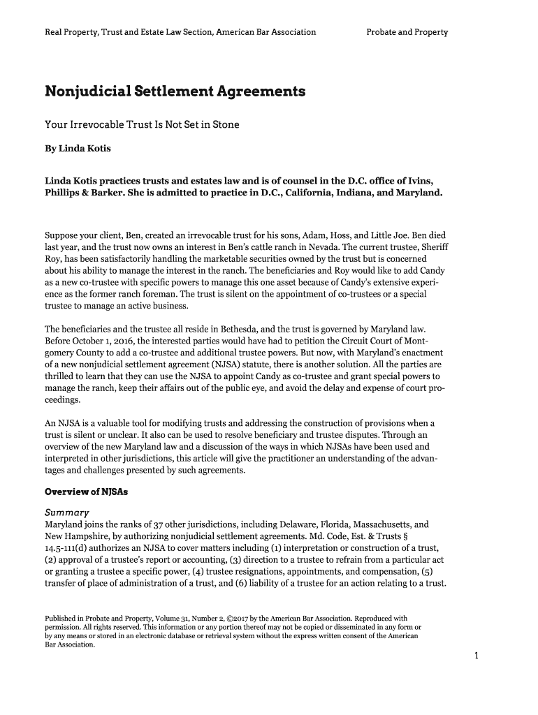 Fillable Online Nonjudicial Settlement Agreements Your Irrevocable Trust Is Fax Email Print