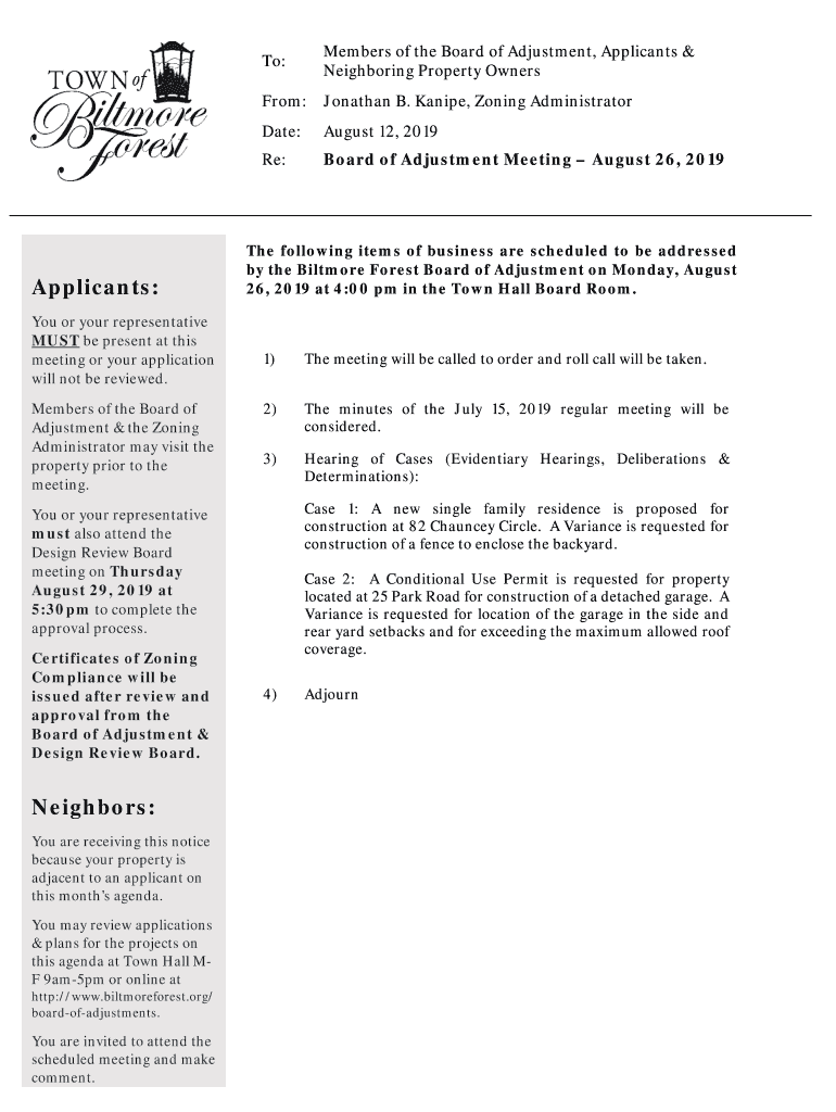 Fillable Online Zoning Board A, B, C, & D Variance Packet Mount