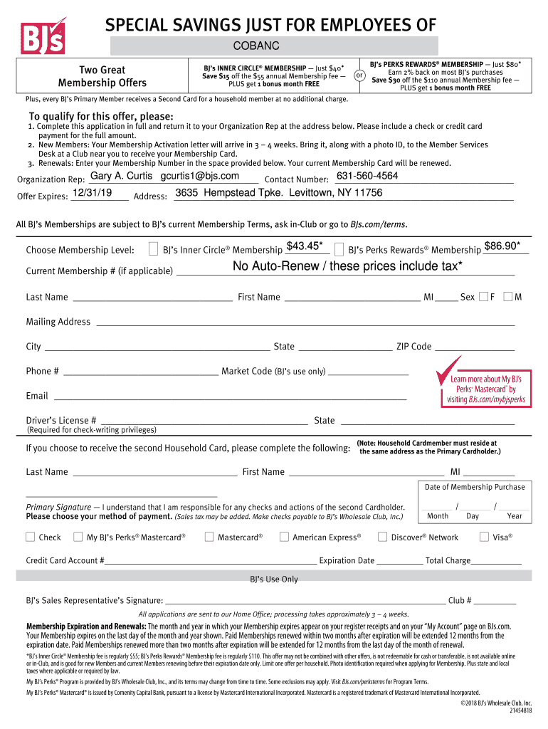 Fillable Online BJ's Membership Form Fax Email Print pdfFiller