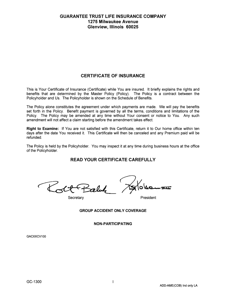 Fillable Online GTL Guarantee Trust Life Insurance Company Fax Email