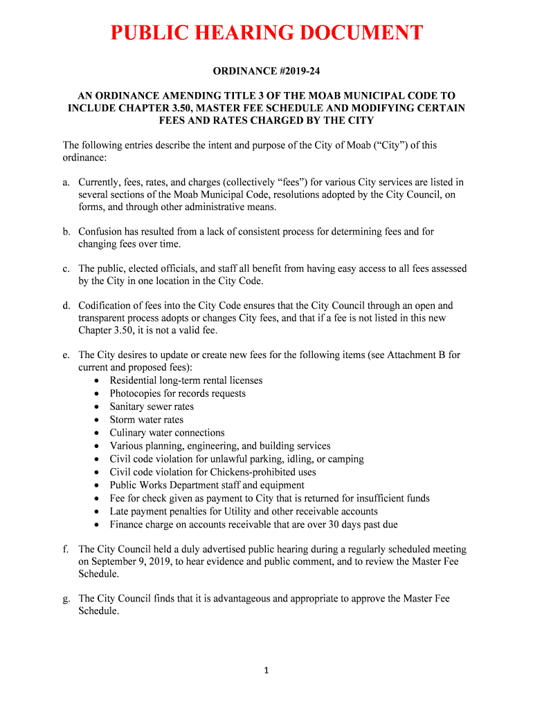 Fillable Online Consolidated Fee Schedule Ordinance Grand County, UT