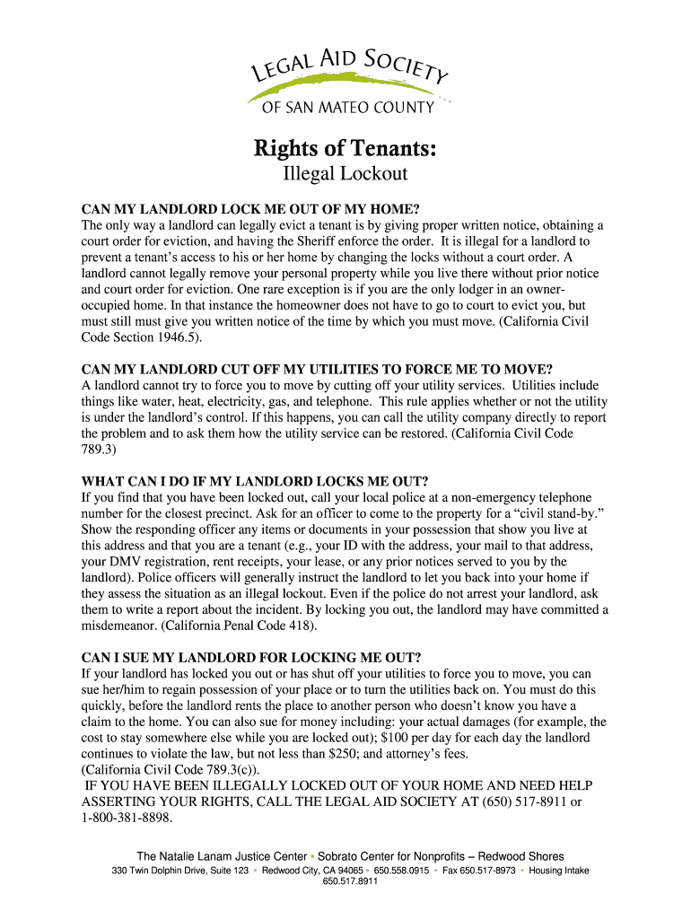Fillable Online My Landlord Locked Me Out What Can I Do Fax Email