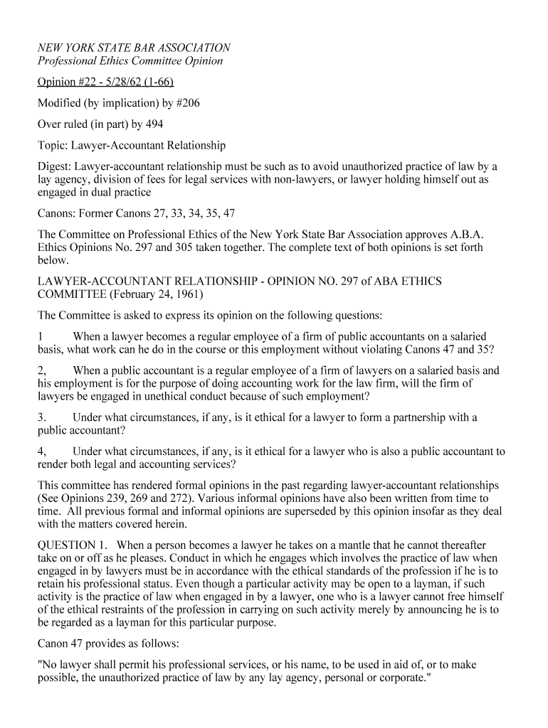Fillable Online NEW YORK STATE BAR ASSOCIATION Professional Ethics