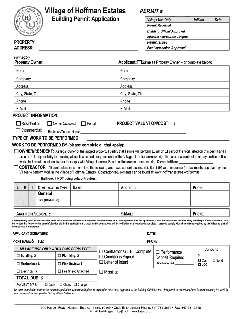 Fillable Online Building Permit Application Village of Hoffman