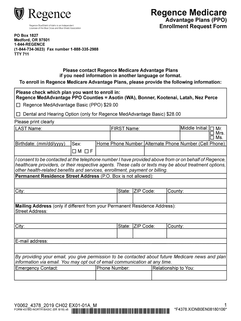 Fillable Online 2019 Regence BlueShield of Idaho Medicare Advantage