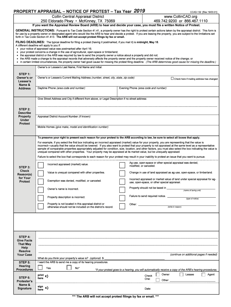 Fillable Online Property Tax Protest and Appeal Procedures Collin CAD