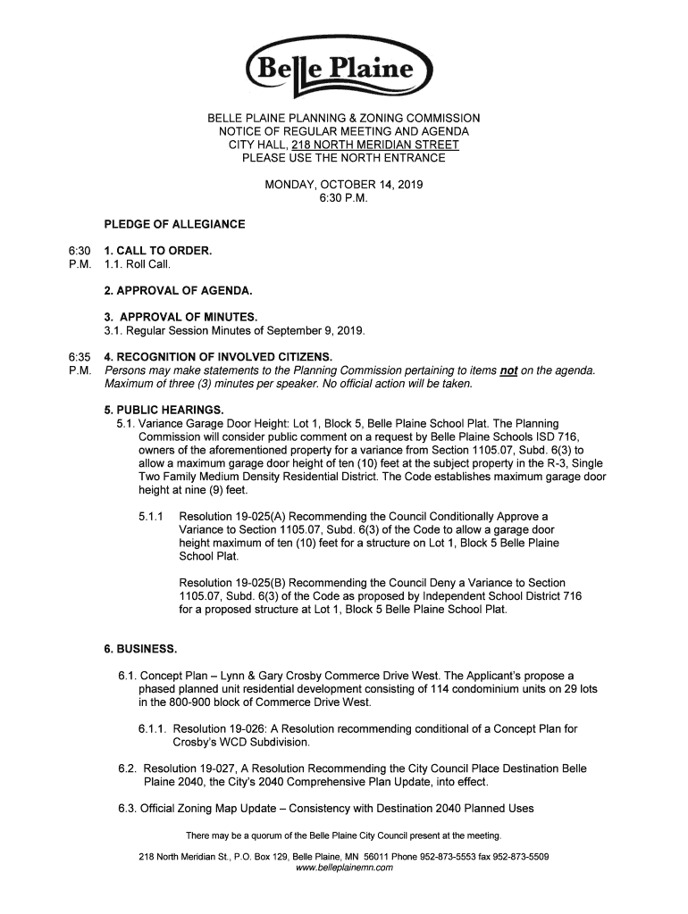 Fillable Online belle plaine planning & zoning commission The City of