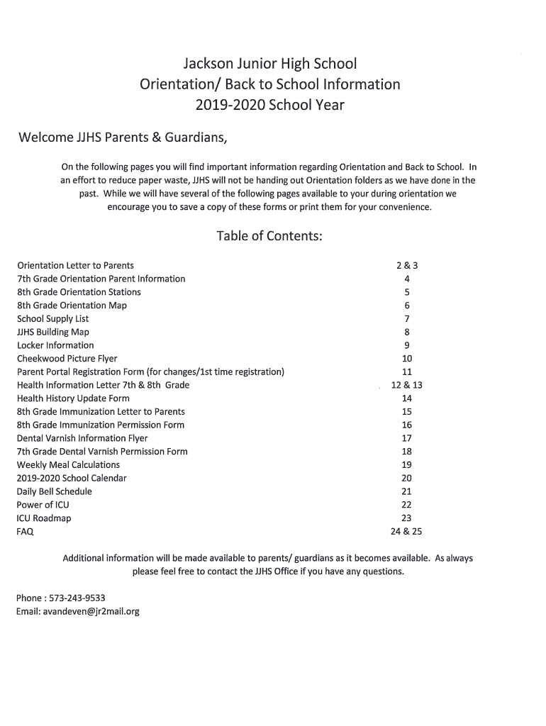 Fillable Online Jackson Junior High School Jackson R2 School