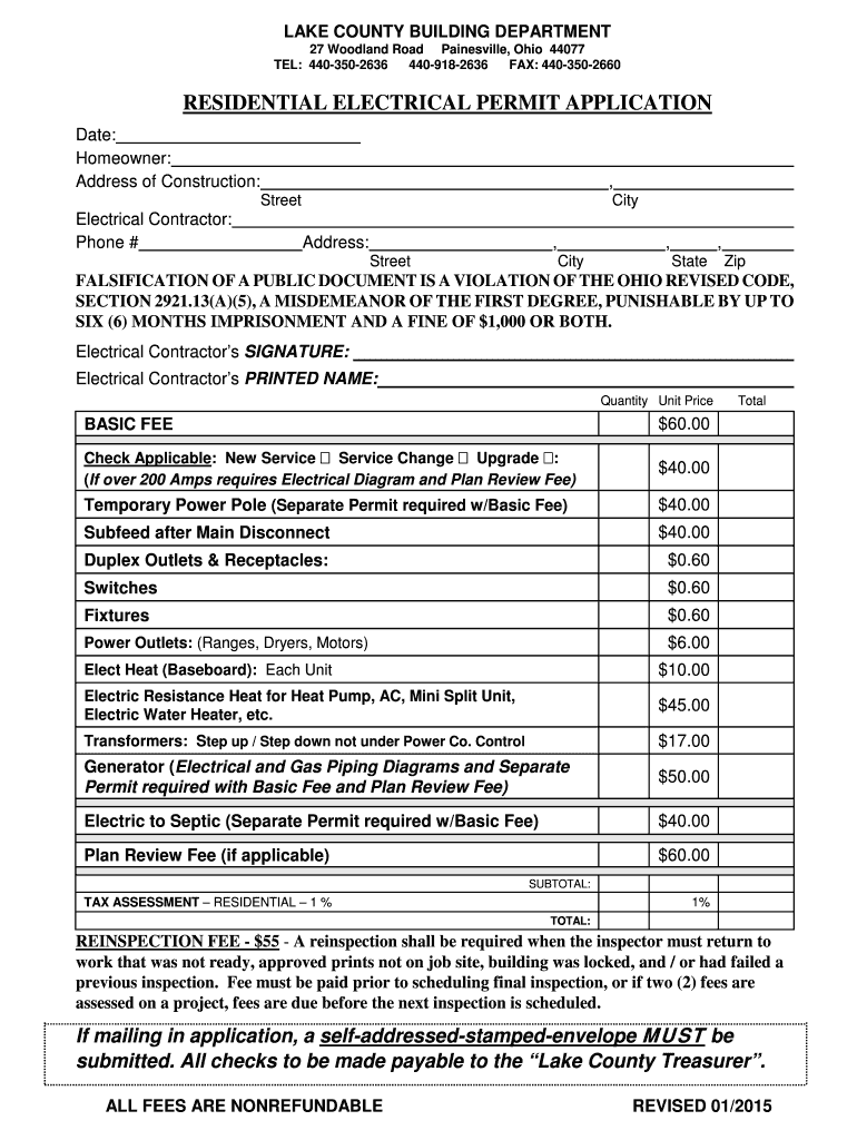 Fillable Online Lake County, Ohio Building Inspection Fax Email Print