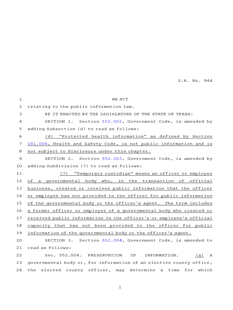 Fillable Online 86(R) SB 944 Enrolled version Bill Text Texas