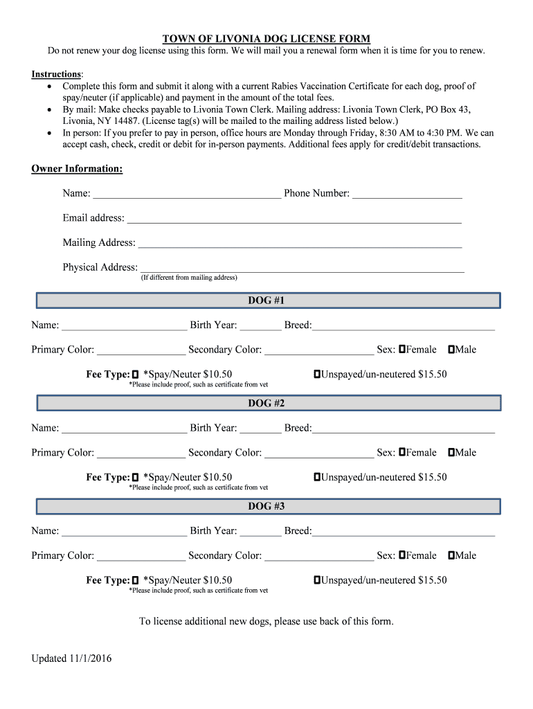 Fillable Online Dog License Fees and Application Form Fax Email Print