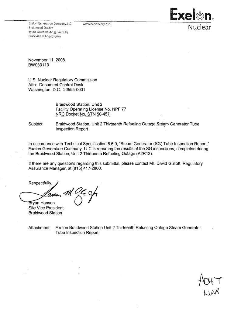 Fillable Online Braidwood, Unit 2 Thirteenth Refueling Outage Steam
