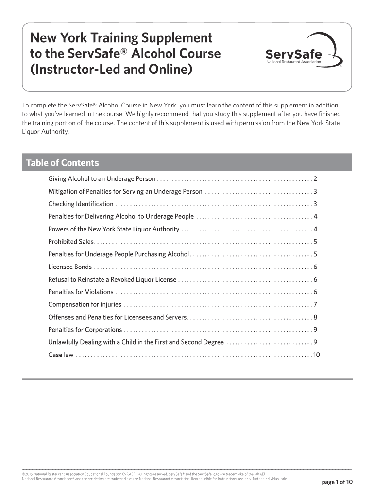 Fillable Online New York Training Supplement to the ServSafe Alcohol