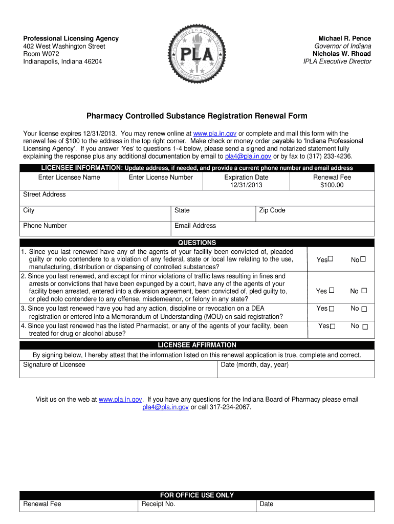 Fillable Online Pharmacy Controlled Substance Registration Renewal Form Fax Email Print pdfFiller