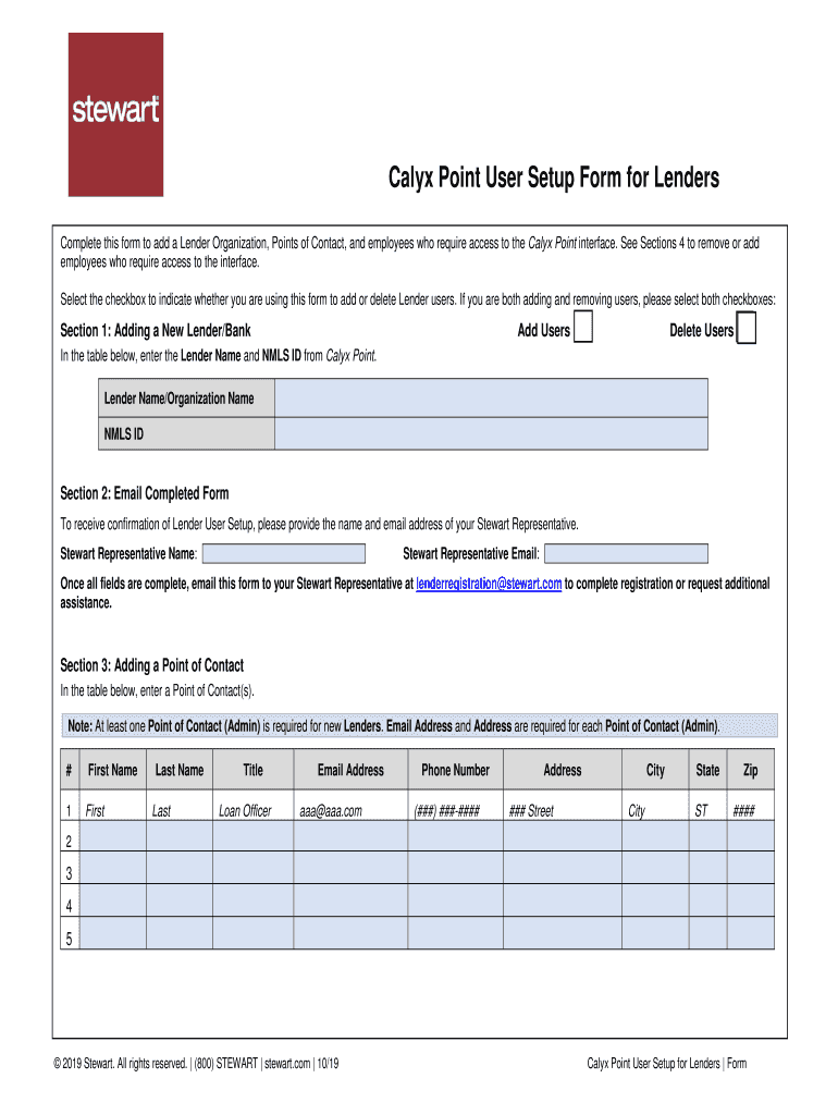 Fillable Online Calyx Point New Lender and User Setup Form Fax Email