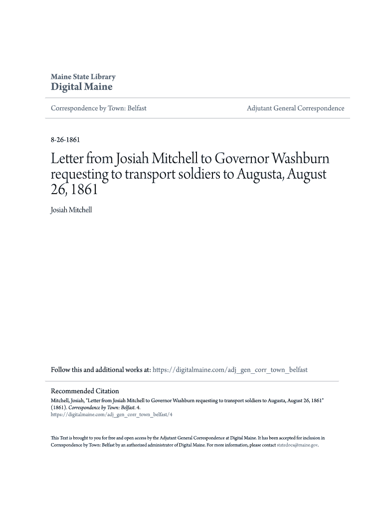 Fillable Online Letter from Josiah Mitchell to Governor Washburn requesting to transport